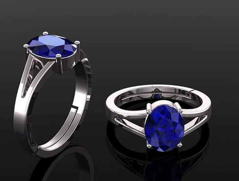 7.25 Carat Silver Plated Blue Sapphire Natural Lab Tested Astrological Loose Gemstone adjustable Ring For Men Or Women's in Saudi Arabia