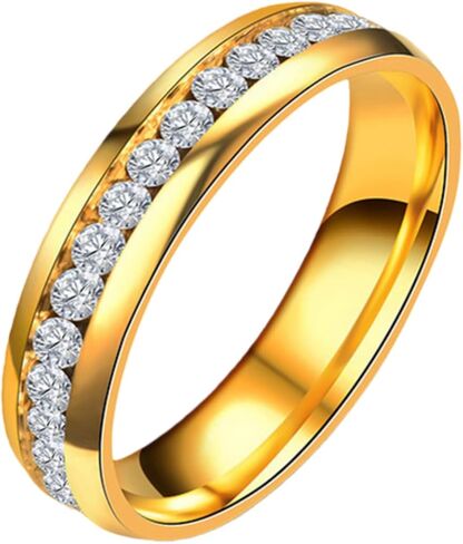 6mm 18K Gold Band Ring for Women, Plated Cubic Zirconia, Stainless Steel Promise Engagement Wedding Jewelry Gifts in Saudi Arabia