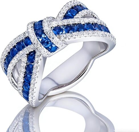 925 Sterling Silver Shiny Full Diamond Ring 18K Gold Cocktail Cross Sapphire Cubic Zirconia Promise Ring CZ Diamond Multi Row Rings Eternity Engagement Wedding Party Ring For Women Z.144 (US Code 8) in Saudi Arabia