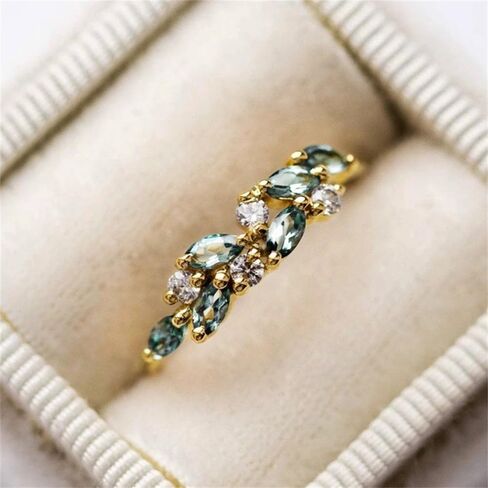 Chic Inlaid Light Blue Cubic Zirconia Rings for Women Delicate Golden Color Accessories for Daily Life in Saudi Arabia