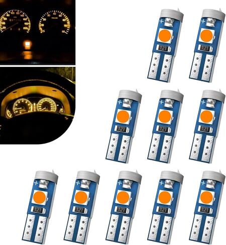 10 PCS T5 LED Bulb, 74 73 37 2721 High Brightness Waterproof Dashboard Indicator Lights, DC 12 V Canbus No Error Plug and Play Energy-saving Long-life Light Bulbs, for Cars Trucks (Yellow) in Kuwait