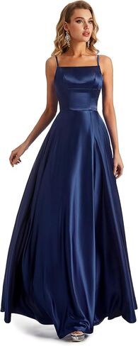 Long Satin Spaghetti Strap Prom Dress in Saudi Arabia