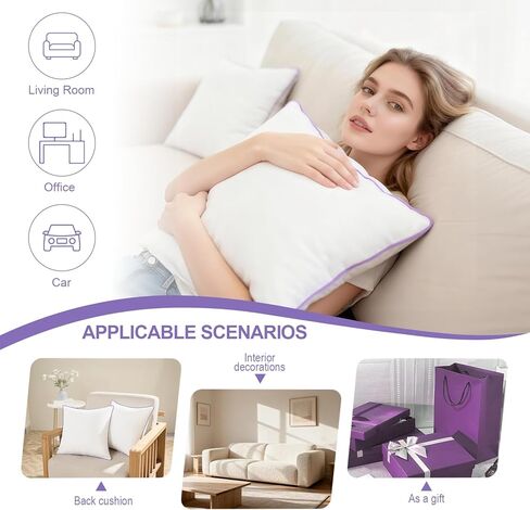 20x20 Pillow Inserts Set of 2, Hypoallergenic Soft Fluffy Decorative Throw Pillow Inserts with Purple Reinforced Edges, Machine Washable, for Sofa Couch, White in Saudi Arabia