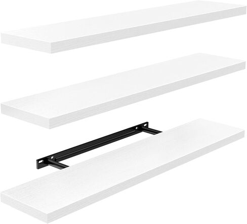 AMADA HOMEFURNISHING 23.6" L Floating Shelves, Wall Shelves Set of 3 for Bathroom/Living Room/Bedroom/Kitchen, White Floating Shelves for Wall Decor with Invisible Brackets - AMFS44W in Kuwait