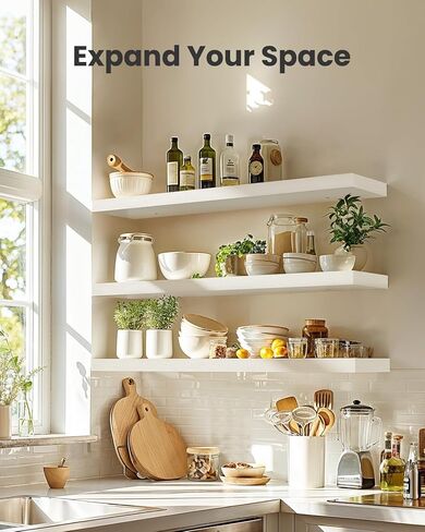 AMADA HOMEFURNISHING 23.6" L Floating Shelves, Wall Shelves Set of 3 for Bathroom/Living Room/Bedroom/Kitchen, White Floating Shelves for Wall Decor with Invisible Brackets - AMFS44W in Kuwait