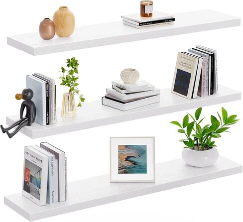AMADA HOMEFURNISHING 23.6" L Floating Shelves, Wall Shelves Set of 3 for Bathroom/Living Room/Bedroom/Kitchen, White Floating Shelves for Wall Decor with Invisible Brackets - AMFS44W in Kuwait