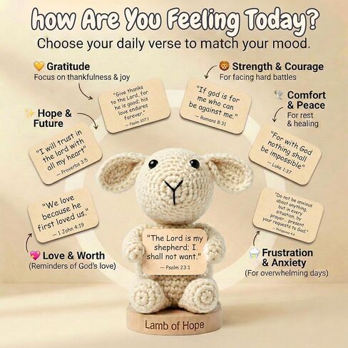 Christian Gifts for Women Men | 30 Bible Verses Signs for Every Mood - Positive Crochet Lamb for Daily Encouragement, Emotional Support | Religious Catholic Gift Idea for Easter | Sheep Crochet Animal in Kuwait