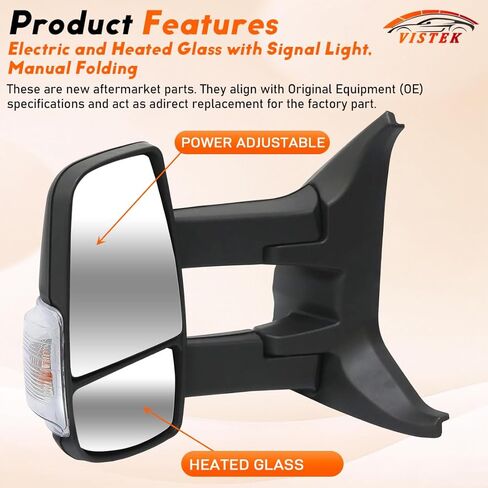 مرآة باب مسخنة كهربائيًا ومرآة رؤية جانبية للسائق FIT Ford Transit 150 250 350 350 HD 2014-2024، مرآة سحب بذراع طويل، إشارة انعطاف مدمجة، استبدل OE# LK4Z-17682-GB، الجانب الأيسر فقط in Saudi Arabia
