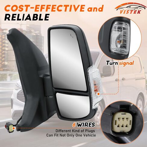 مرآة باب مسخنة كهربائيًا ومرآة رؤية جانبية للسائق FIT Ford Transit 150 250 350 350 HD 2014-2024، مرآة سحب بذراع طويل، إشارة انعطاف مدمجة، استبدل OE# LK4Z-17682-GB، الجانب الأيسر فقط in Saudi Arabia