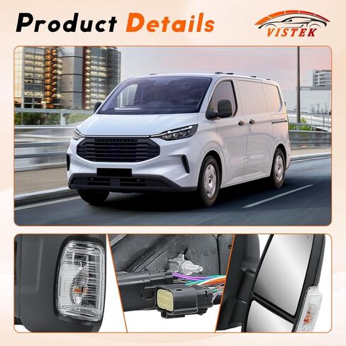 مرآة باب مسخنة كهربائيًا ومرآة رؤية جانبية للسائق FIT Ford Transit 150 250 350 350 HD 2014-2024، مرآة سحب بذراع طويل، إشارة انعطاف مدمجة، استبدل OE# LK4Z-17682-GB، الجانب الأيسر فقط in Saudi Arabia