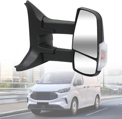 مرآة باب مسخنة كهربائيًا ومرآة رؤية جانبية للسائق FIT Ford Transit 150 250 350 350 HD 2014-2024، مرآة سحب بذراع طويل، إشارة انعطاف مدمجة، استبدل OE# LK4Z-17682-GB، الجانب الأيسر فقط in Saudi Arabia