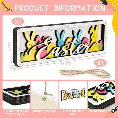 ديكورات عيد الفصح العتيقة للمنزل، ديكور طاولة عيد الفصح الخشبي، علامات عيد الفصح السعيد، قطعة مركزية على شكل أرنب الربيع، ديكور صينية متدرجة لمنزل المزرعة للمطبخ، رف مكتب، باب جداري in Kuwait