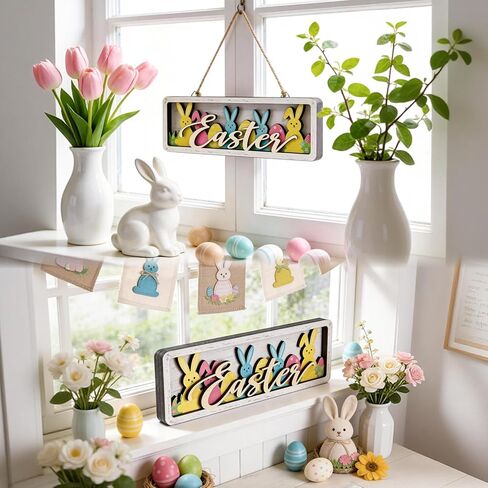 ديكورات عيد الفصح العتيقة للمنزل، ديكور طاولة عيد الفصح الخشبي، علامات عيد الفصح السعيد، قطعة مركزية على شكل أرنب الربيع، ديكور صينية متدرجة لمنزل المزرعة للمطبخ، رف مكتب، باب جداري in Kuwait