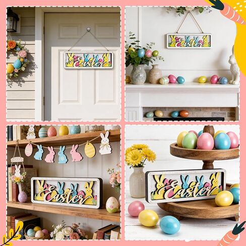 ديكورات عيد الفصح العتيقة للمنزل، ديكور طاولة عيد الفصح الخشبي، علامات عيد الفصح السعيد، قطعة مركزية على شكل أرنب الربيع، ديكور صينية متدرجة لمنزل المزرعة للمطبخ، رف مكتب، باب جداري in Kuwait