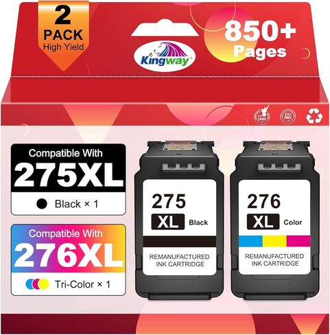 KINGWAY PG-275XL CL-276XL بديل لخراطيش الحبر Canon 275 و276 مجموعة كومبو PG 275 CL 276 275XL 276XL طابعات متوافقة مع PIXMA TR4720 TS3720 TS3722 TS3500 TS3522 TR4722 TR4700 (عبوتان) in Kuwait