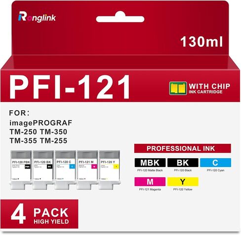 خزان حبر صبغي PFI-121 (مع رقاقة) بديل لخرطوشة الحبر Canon PFI121 PFI120 PFI-120 لطابعة imagePROGRAF TM-250 TM-350 TM-355 TM-255 (PFI-121M PFI-120MBK PFI-120BK PFI-120C PFI-120Y) in Kuwait