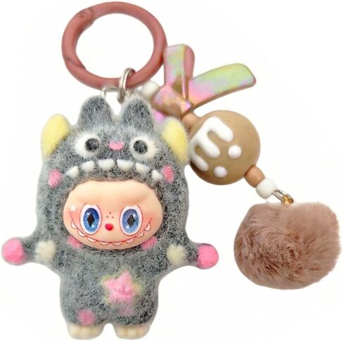 (Not resistant to dirt) Trendy play cloth doll plush polka dot monster rabbit cute pendant wallet keychain girl's style-Black in Saudi Arabia