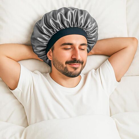Double-Layer Satin Sleep Cap for Men, Helps Maintain Short, Long & Curly Hair in Saudi Arabia