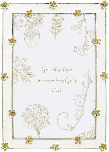 Spring Flower Thin Border Photo Frame / 4x6 In | For Vertical & Horizontal Display on Tabletops | Perfect for Home Decor, Wedding, Graduation, Or Milestone Photos (White+Gold) in Kuwait