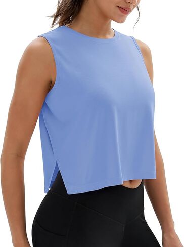 MAGCOMSEN Women's Crop Tank Tops Workout Sleeveless Shirts Loose Fit Gym Yoga Top with Side Slits in Saudi Arabia