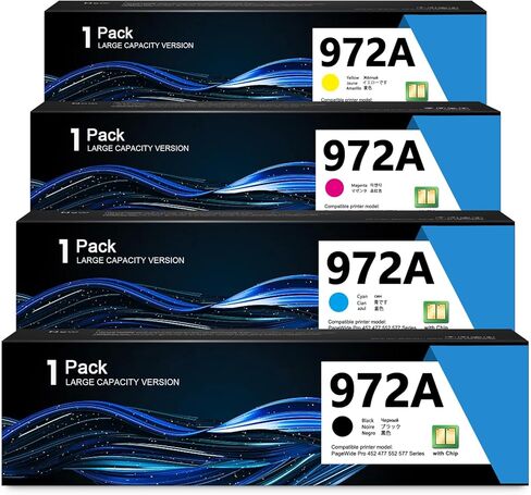 972A Black and Color PageWide Cartridge (4-Pack) Compatible Replacement for 972A Ink Cartridge 972X use for PageWide Pro 452dn 452dw 452dwt 477dn 477dw 477dwt 552dw 577dw 577z Printer Ink (BCMY) in Kuwait