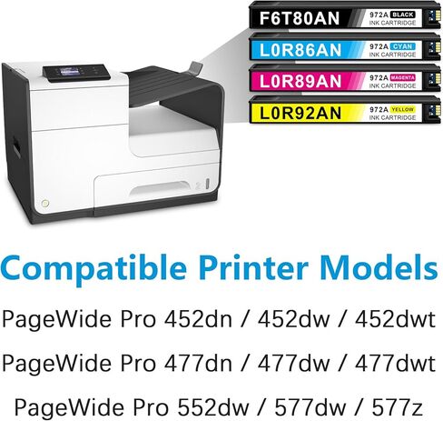 972A Black and Color PageWide Cartridge (4-Pack) Compatible Replacement for 972A Ink Cartridge 972X use for PageWide Pro 452dn 452dw 452dwt 477dn 477dw 477dwt 552dw 577dw 577z Printer Ink (BCMY) in Kuwait