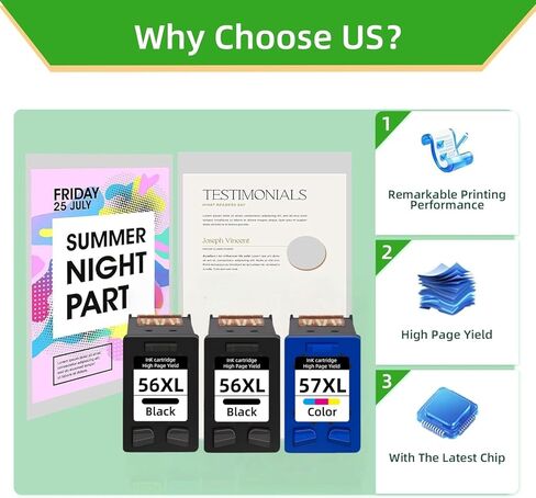 خرطوشة حبر بديلة 56xl 57xl لحبر HP 56 57 للاستخدام مع Deskjet 5850 5650 5150، Photosmart 7150 7260 7350 7960، PSC 2510 Printer (2 أسود، 1 لون) in Kuwait