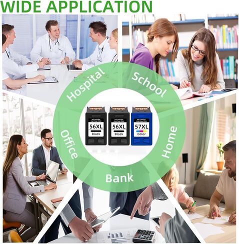 خرطوشة حبر بديلة 56xl 57xl لحبر HP 56 57 للاستخدام مع Deskjet 5850 5650 5150، Photosmart 7150 7260 7350 7960، PSC 2510 Printer (2 أسود، 1 لون) in Kuwait