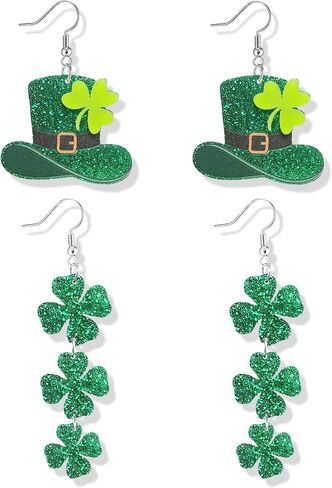 أقراط عيد القديس باتريك للنساء أقراط متدلية من Giltter Sharmrock أقراط متدلية على شكل أوراق قبعة خضراء لملابس عطلة عيد القديس باتريك in Kuwait