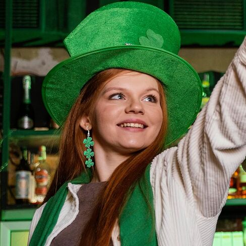 أقراط عيد القديس باتريك للنساء أقراط متدلية من Giltter Sharmrock أقراط متدلية على شكل أوراق قبعة خضراء لملابس عطلة عيد القديس باتريك in Kuwait