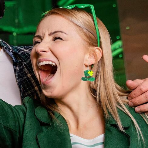 أقراط عيد القديس باتريك للنساء أقراط متدلية من Giltter Sharmrock أقراط متدلية على شكل أوراق قبعة خضراء لملابس عطلة عيد القديس باتريك in Kuwait