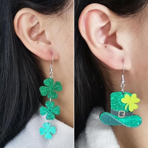 أقراط عيد القديس باتريك للنساء أقراط متدلية من Giltter Sharmrock أقراط متدلية على شكل أوراق قبعة خضراء لملابس عطلة عيد القديس باتريك in Kuwait