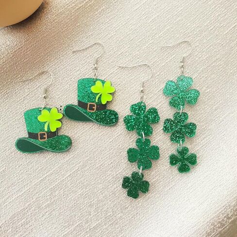 أقراط عيد القديس باتريك للنساء أقراط متدلية من Giltter Sharmrock أقراط متدلية على شكل أوراق قبعة خضراء لملابس عطلة عيد القديس باتريك in Kuwait