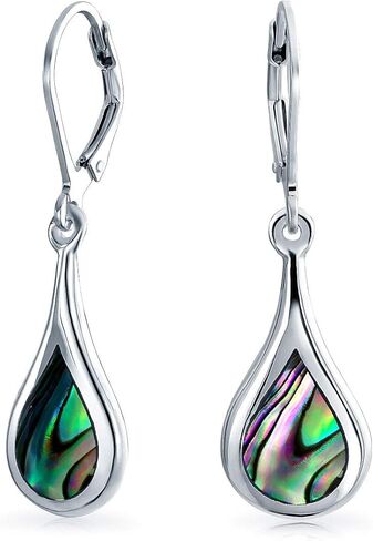 Geometric Iridescent Rainbow Natural Abalone Shell Natural Medium Rain Drop Teardrop Dangle Earrings For Women Teen .925 Sterling Silver Lever Back in Saudi Arabia
