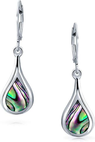 Geometric Iridescent Rainbow Natural Abalone Shell Natural Medium Rain Drop Teardrop Dangle Earrings For Women Teen .925 Sterling Silver Lever Back in Saudi Arabia