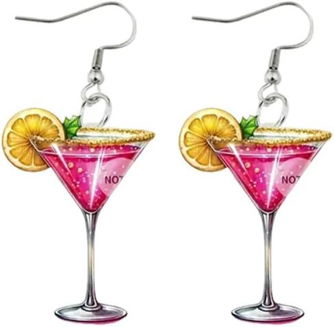 Pink Martini Cocktail Cup Acrylic Dangle Drop Earrings for Women Lightweight Statement Lemon Wine Glass Creative Hook Earring Fashion Summer Beach Party Vacation Hawaiian Holiday Jewelry Gift in Saudi Arabia