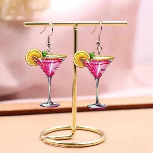 Pink Martini Cocktail Cup Acrylic Dangle Drop Earrings for Women Lightweight Statement Lemon Wine Glass Creative Hook Earring Fashion Summer Beach Party Vacation Hawaiian Holiday Jewelry Gift in Saudi Arabia