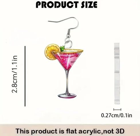 Pink Martini Cocktail Cup Acrylic Dangle Drop Earrings for Women Lightweight Statement Lemon Wine Glass Creative Hook Earring Fashion Summer Beach Party Vacation Hawaiian Holiday Jewelry Gift in Saudi Arabia