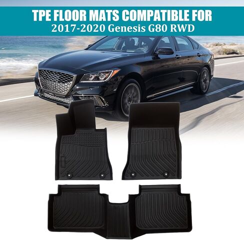 سجادات أرضية السيارة مناسبة لجميع الأحوال الجوية متوافقة مع 2017 2018 2019 2020 Genesis G80 RWD، مجموعة بطانات السجاد المطاطية TPE الملائمة حسب الطلب (أسود) in Kuwait