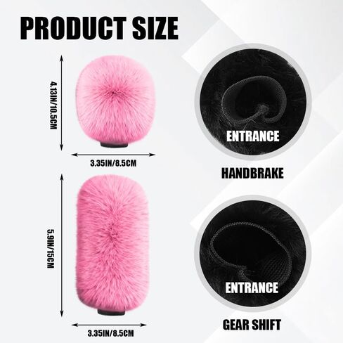 Car Gear Shift Knob Cover and Handbrake Cover, Artificial Plush Warm Handbrake Gear Cover, Automotive Handbrake Cover Gear Shift Knob Protector Set Accessories for Men Women (Pink) in Saudi Arabia