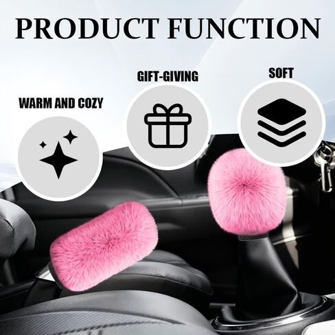 Car Gear Shift Knob Cover and Handbrake Cover, Artificial Plush Warm Handbrake Gear Cover, Automotive Handbrake Cover Gear Shift Knob Protector Set Accessories for Men Women (Pink) in Saudi Arabia