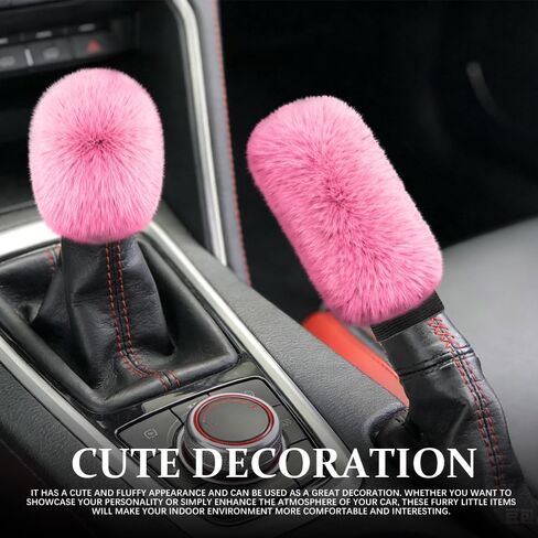 Car Gear Shift Knob Cover and Handbrake Cover, Artificial Plush Warm Handbrake Gear Cover, Automotive Handbrake Cover Gear Shift Knob Protector Set Accessories for Men Women (Pink) in Saudi Arabia