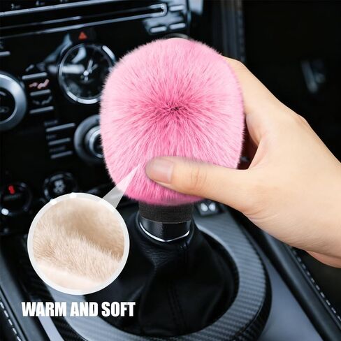 Car Gear Shift Knob Cover and Handbrake Cover, Artificial Plush Warm Handbrake Gear Cover, Automotive Handbrake Cover Gear Shift Knob Protector Set Accessories for Men Women (Pink) in Saudi Arabia