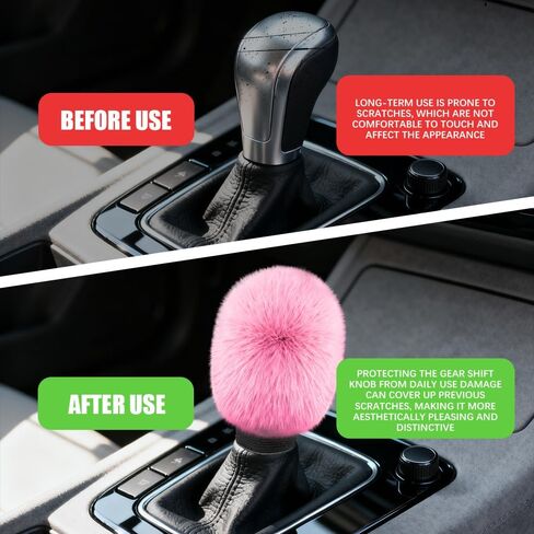 Car Gear Shift Knob Cover and Handbrake Cover, Artificial Plush Warm Handbrake Gear Cover, Automotive Handbrake Cover Gear Shift Knob Protector Set Accessories for Men Women (Pink) in Saudi Arabia