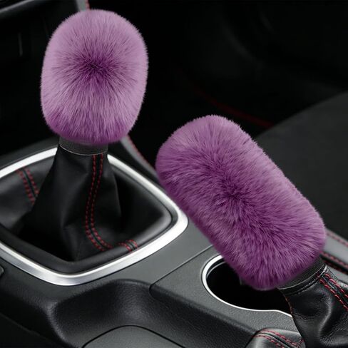 Car Gear Shift Knob Cover and Handbrake Cover, Artificial Plush Warm Handbrake Gear Cover, Automotive Handbrake Cover Gear Shift Knob Protector Set Accessories for Men Women (Pink) in Saudi Arabia