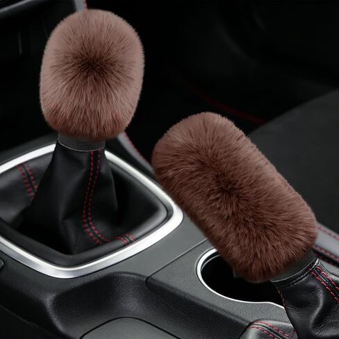 Car Gear Shift Knob Cover and Handbrake Cover, Artificial Plush Warm Handbrake Gear Cover, Automotive Handbrake Cover Gear Shift Knob Protector Set Accessories for Men Women (Pink) in Saudi Arabia