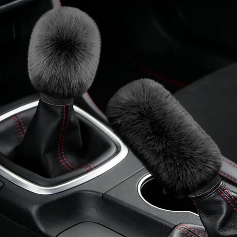 Car Gear Shift Knob Cover and Handbrake Cover, Artificial Plush Warm Handbrake Gear Cover, Automotive Handbrake Cover Gear Shift Knob Protector Set Accessories for Men Women (Pink) in Saudi Arabia