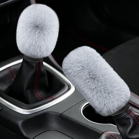 Car Gear Shift Knob Cover and Handbrake Cover, Artificial Plush Warm Handbrake Gear Cover, Automotive Handbrake Cover Gear Shift Knob Protector Set Accessories for Men Women (Pink) in Saudi Arabia