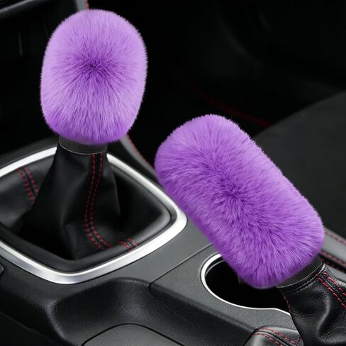 Car Gear Shift Knob Cover and Handbrake Cover, Artificial Plush Warm Handbrake Gear Cover, Automotive Handbrake Cover Gear Shift Knob Protector Set Accessories for Men Women (Pink) in Saudi Arabia