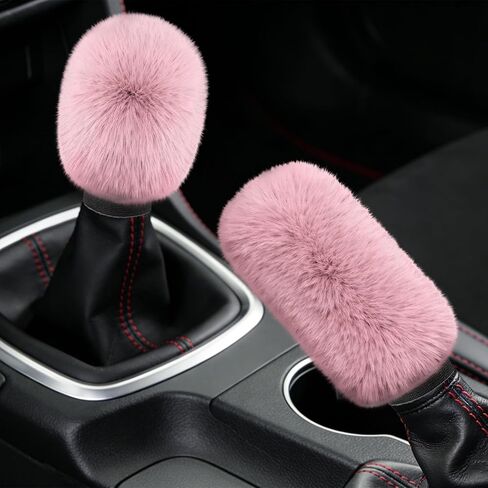 Car Gear Shift Knob Cover and Handbrake Cover, Artificial Plush Warm Handbrake Gear Cover, Automotive Handbrake Cover Gear Shift Knob Protector Set Accessories for Men Women (Pink) in Saudi Arabia